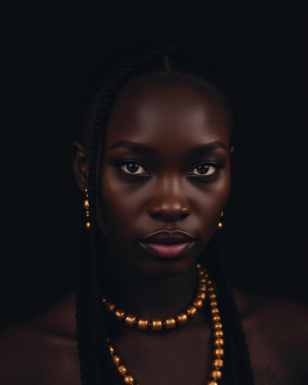 Fulani braids styled with gold beads